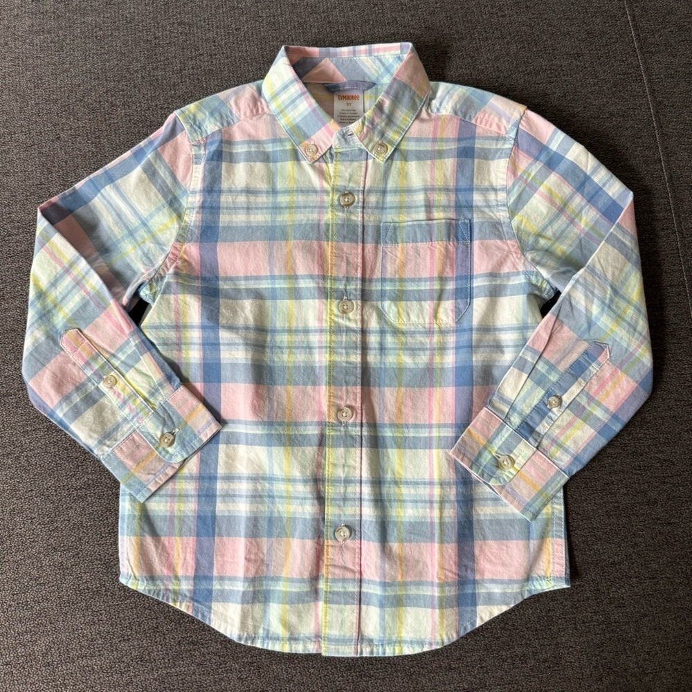 Gymboree Blue Pink Plaid Check Poplin Shirt Long Sleeve Button Up Toddler 5T